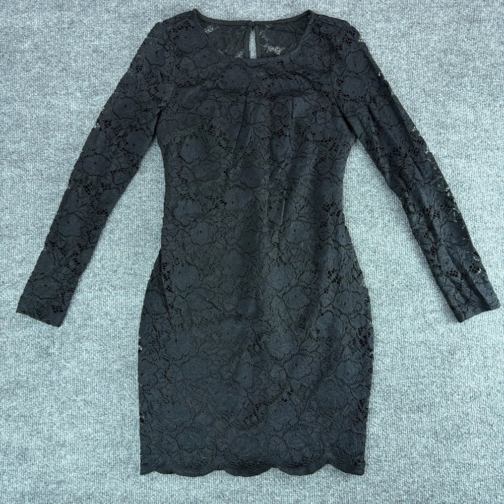 IZ Byer Black Floral Lace Long Sleeve Mini Dress Bodycon Small Whimsigoth Goth